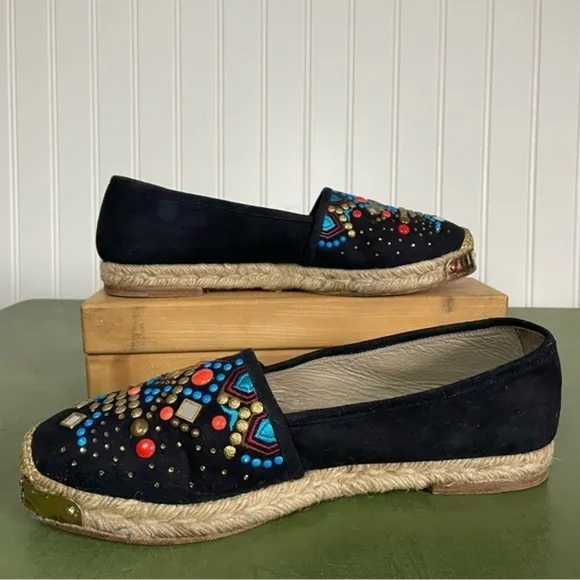 Giuseppe Zanotti DRILLAS Embellished Flat Espadrilles in Black Suede