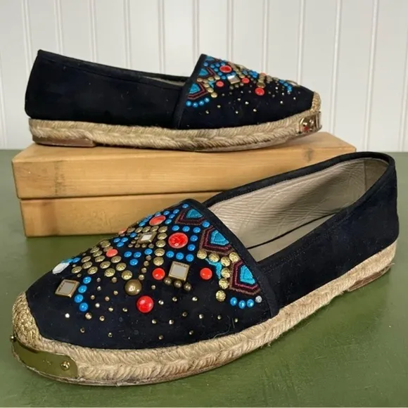 Giuseppe Zanotti DRILLAS Embellished Flat Espadrilles in Black Suede