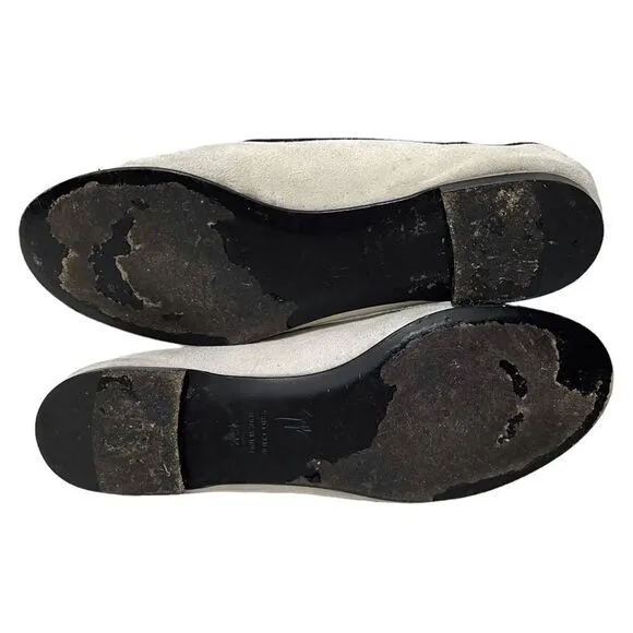GIUSEPPE ZANOTTI White Suede Leather Gold Metal Bow Loafers 36.5