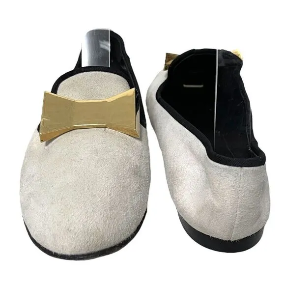 GIUSEPPE ZANOTTI White Suede Leather Gold Metal Bow Loafers 36.5