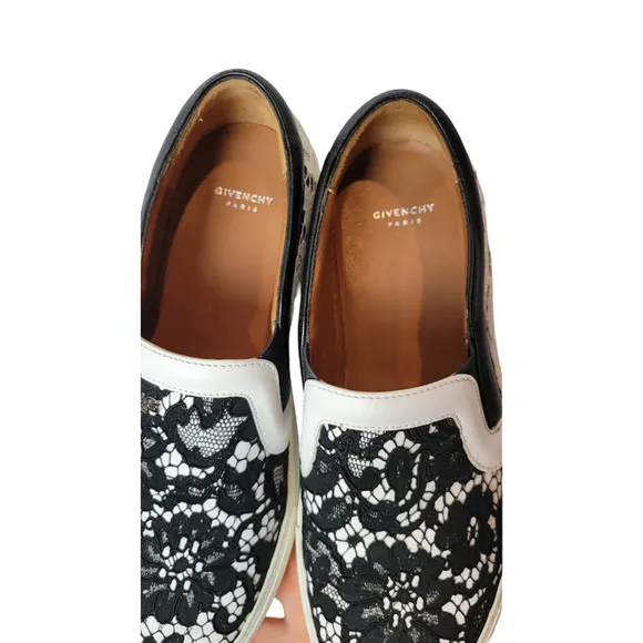 Givenchy Slip-On Sneakers Black And White Lace Detail Size 37/Size‎ 6.5