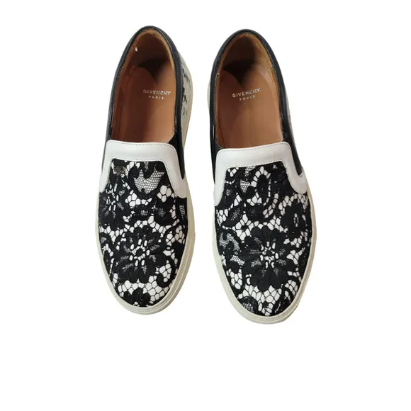 Givenchy Slip-On Sneakers Black And White Lace Detail Size 37/Size‎ 6.5