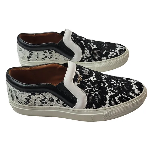 Givenchy Slip-On Sneakers Black And White Lace Detail Size 37/Size‎ 6.5