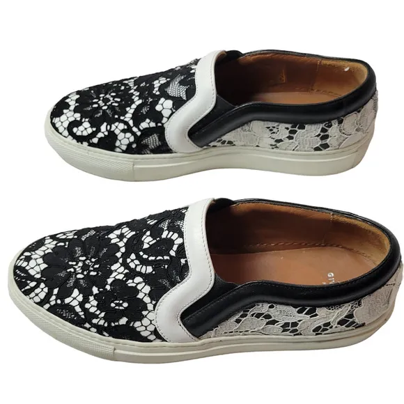 Givenchy Slip-On Sneakers Black And White Lace Detail Size 37/Size‎ 6.5
