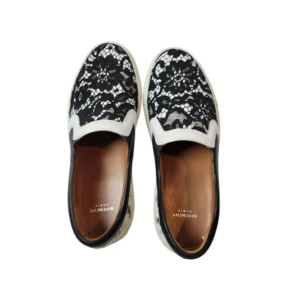 Givenchy Slip-On Sneakers Black And White Lace Detail Size 37/Size‎ 6.5