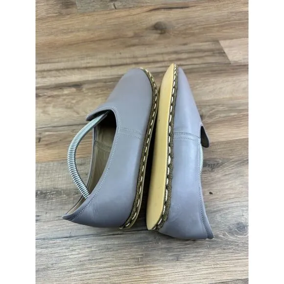 Gizze Women’s Handmade Gray Leather Loafer Espadrilles Size 10W