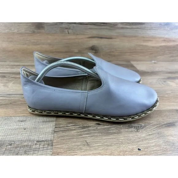 Gizze Women’s Handmade Gray Leather Loafer Espadrilles Size 10W