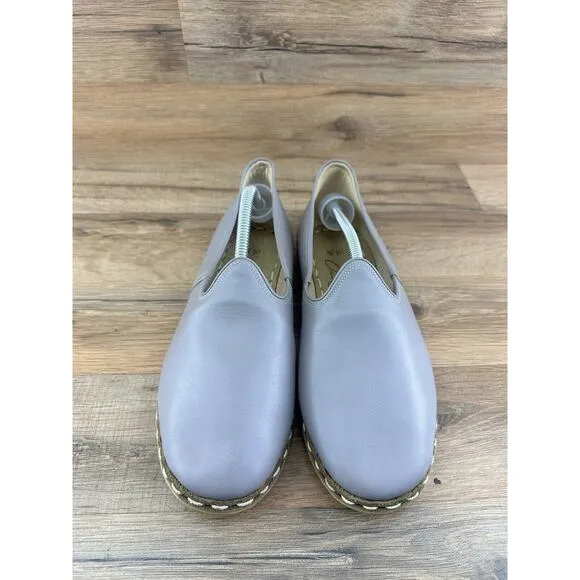 Gizze Women’s Handmade Gray Leather Loafer Espadrilles Size 10W