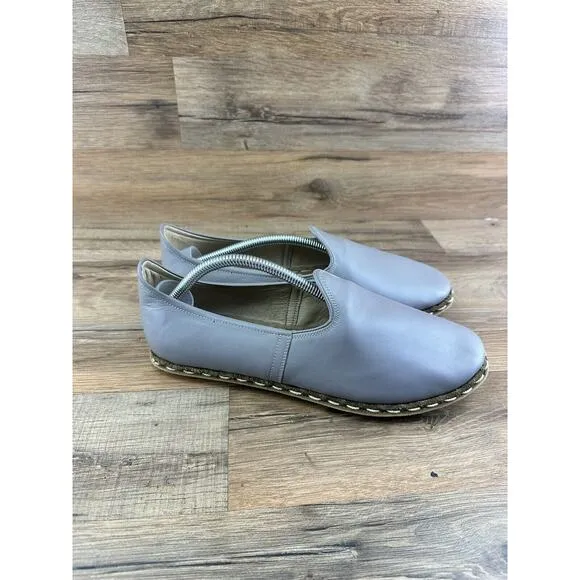 Gizze Women’s Handmade Gray Leather Loafer Espadrilles Size 10W