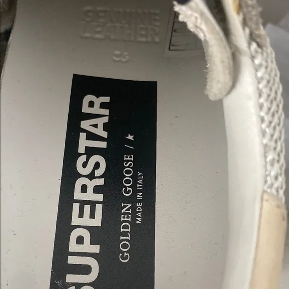 Golden Goose Mesh White and Tan Distressed Sneakers