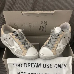 Golden Goose Mesh White and Tan Distressed Sneakers