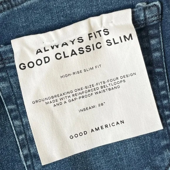 Good American Classic Slim High Rise Indigo Dark Wash Denim Jeans Size 6-12 NWT