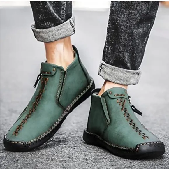 Govicta Men's Boots Hand Stitching Slip on Casual Shoes Loafers