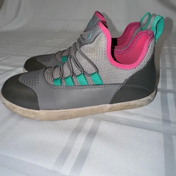 Gray and Pink Athletic Sneakers with Mesh Upper