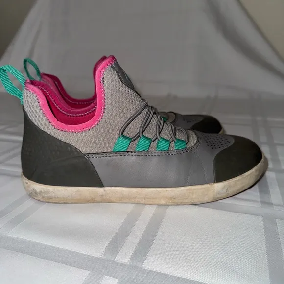 Gray and Pink Athletic Sneakers with Mesh Upper