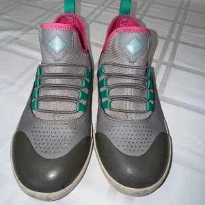 Gray and Pink Athletic Sneakers with Mesh Upper