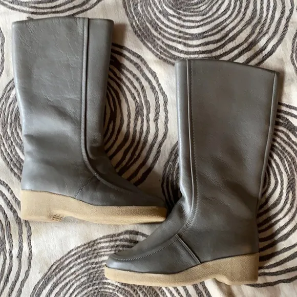 Gray leather / sheepskin Elastomere‎ boots