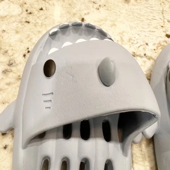 Grey/Light Blue Shark Slides / Shower Shoes with Drain Holes! Size 38 - 39