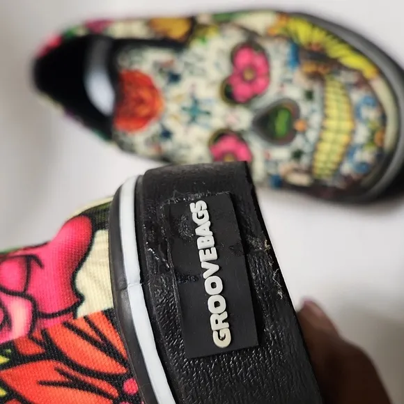 Groove Bags &amp; Customkicks Sugar Skull Multicolored Slip-on shoes (Unisex 7M, 9W)