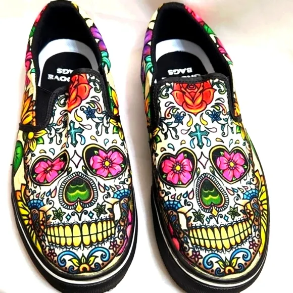 Groove Bags &amp; Customkicks Sugar Skull Multicolored Slip-on shoes (Unisex 7M, 9W)