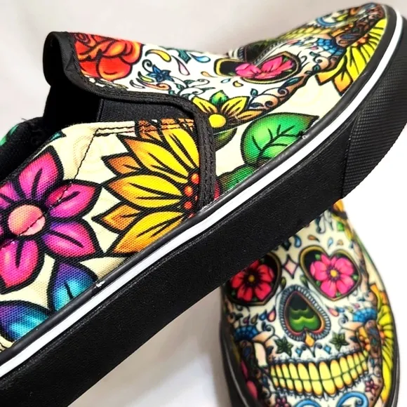 Groove Bags &amp; Customkicks Sugar Skull Multicolored Slip-on shoes (Unisex 7M, 9W)
