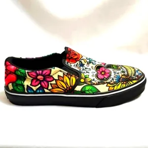 Groove Bags &amp; Customkicks Sugar Skull Multicolored Slip-on shoes (Unisex 7M, 9W)