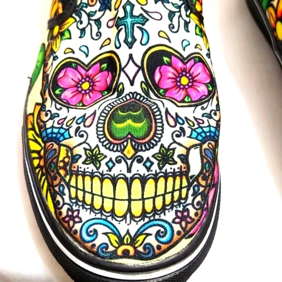 Groove Bags &amp; Customkicks Sugar Skull Multicolored Slip-on shoes (Unisex 7M, 9W)
