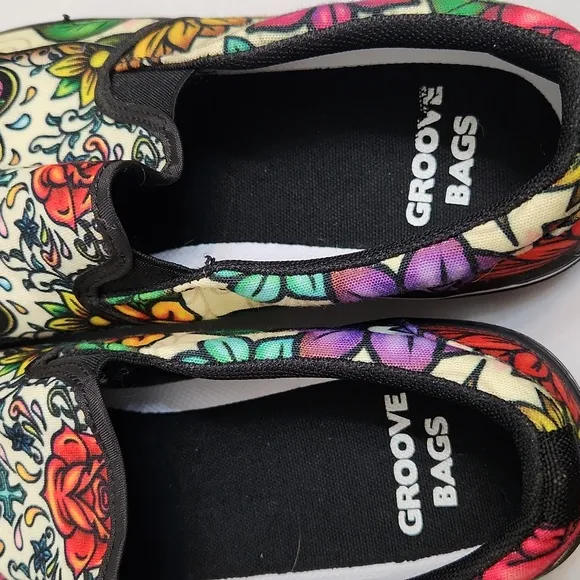Groove Bags &amp; Customkicks Sugar Skull Multicolored Slip-on shoes (Unisex 7M, 9W)