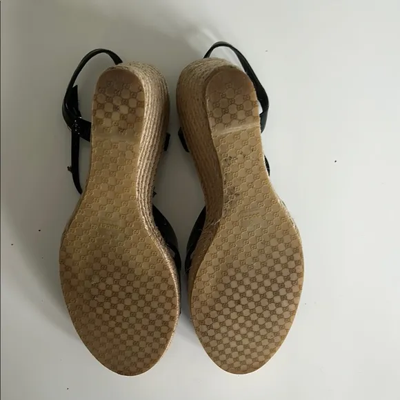 Gucci Black and Tan Wedge Espadrilles