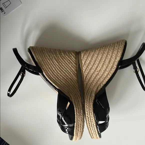 Gucci Black and Tan Wedge Espadrilles