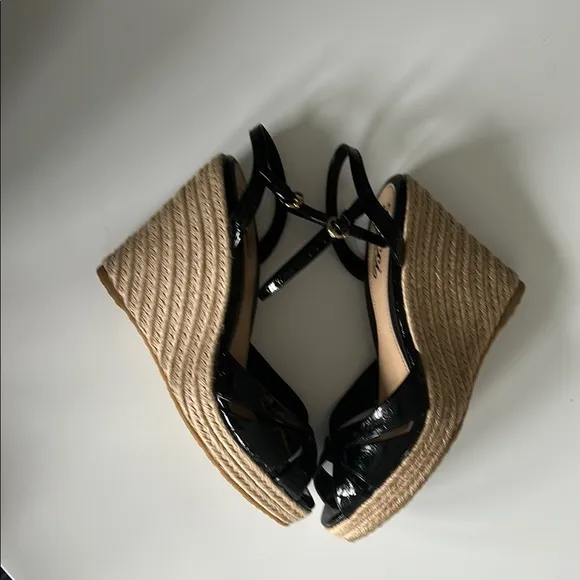 Gucci Black and Tan Wedge Espadrilles