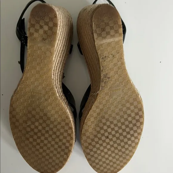 Gucci Black and Tan Wedge Espadrilles