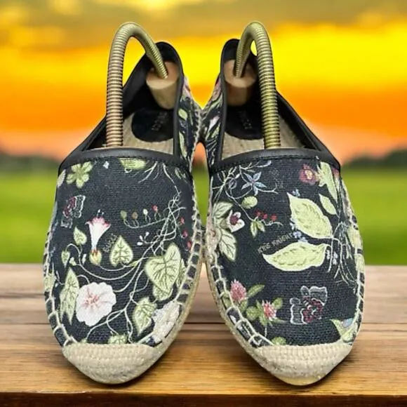 GUCCI Black Floral Espadrilles Summer Slip On Sandals Womens Size 6 Fast Ship