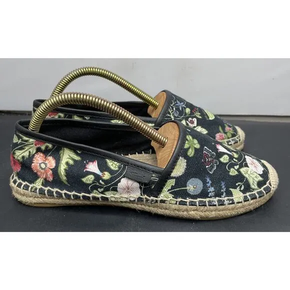 GUCCI Black Floral Espadrilles Summer Slip On Sandals Womens Size 6 Fast Ship