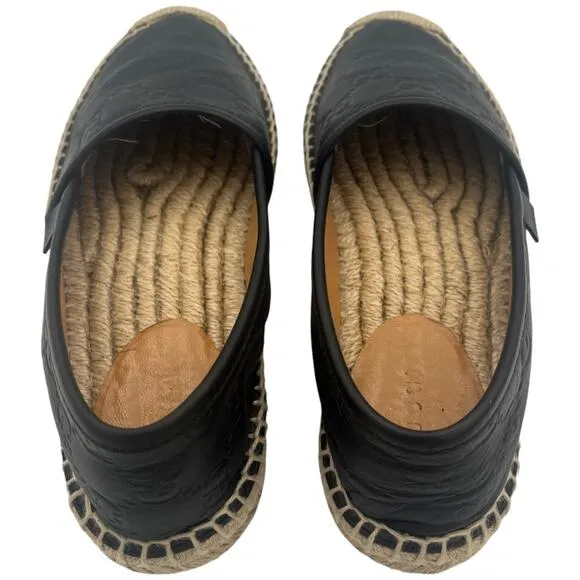 Gucci Black Guccissima Leather GG Slip On Espadrille Flats EU 5.5  US 5.5
