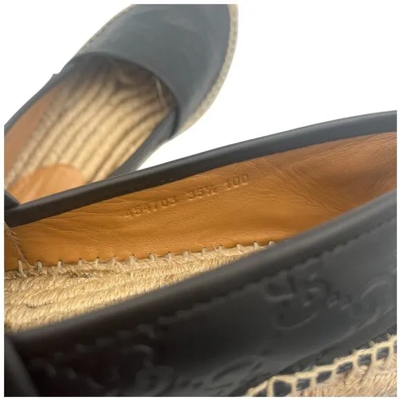 Gucci Black Guccissima Leather GG Slip On Espadrille Flats EU 5.5  US 5.5