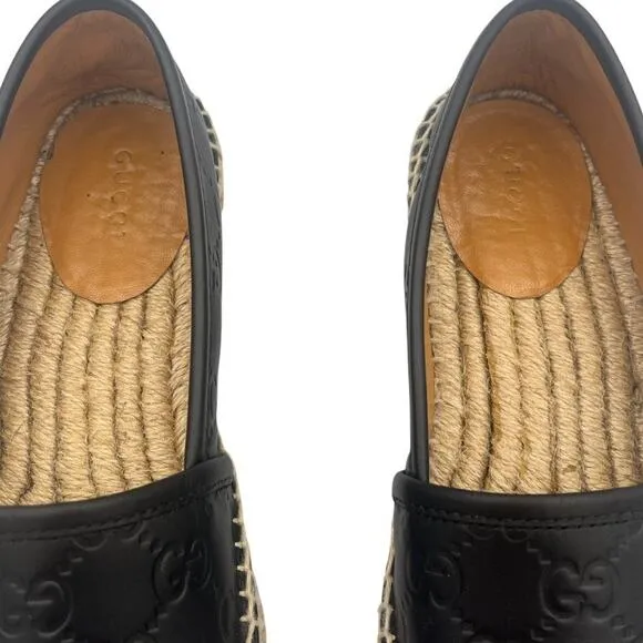 Gucci Black Guccissima Leather GG Slip On Espadrille Flats EU 5.5  US 5.5