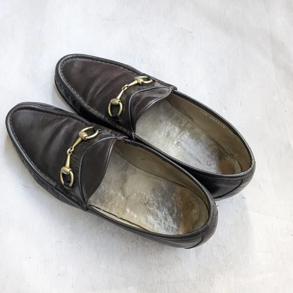 Gucci Brown Gold Loafers Slip-Ons