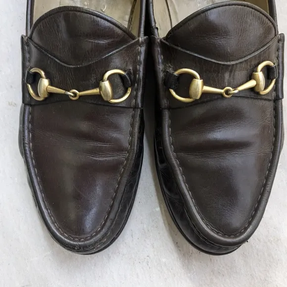 Gucci Brown Gold Loafers Slip-Ons