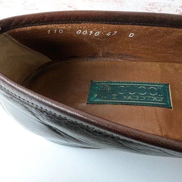 Gucci Brown Leather Slip-On Loafers with Gold Buckle