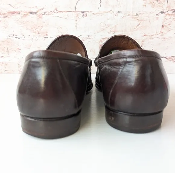Gucci Brown Leather Slip-On Loafers with Gold Buckle