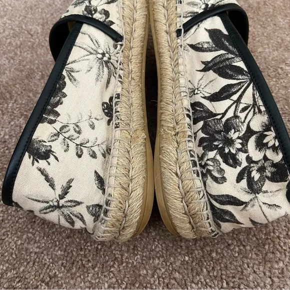Gucci Floral Canvas Leather Trim Espadrilles Slip On Size 40