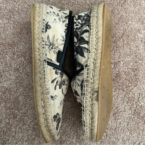 Gucci Floral Canvas Leather Trim Espadrilles Slip On Size 40