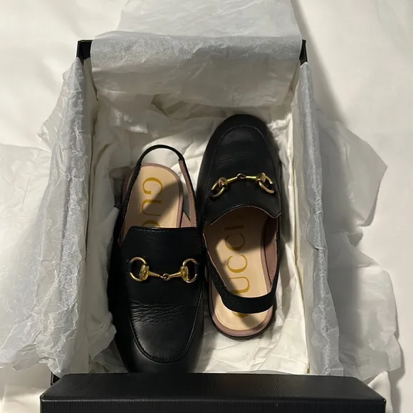 Gucci Girls Black Leather Loafers