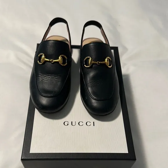 Gucci Girls Black Leather Loafers