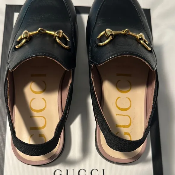 Gucci Girls Black Leather Loafers