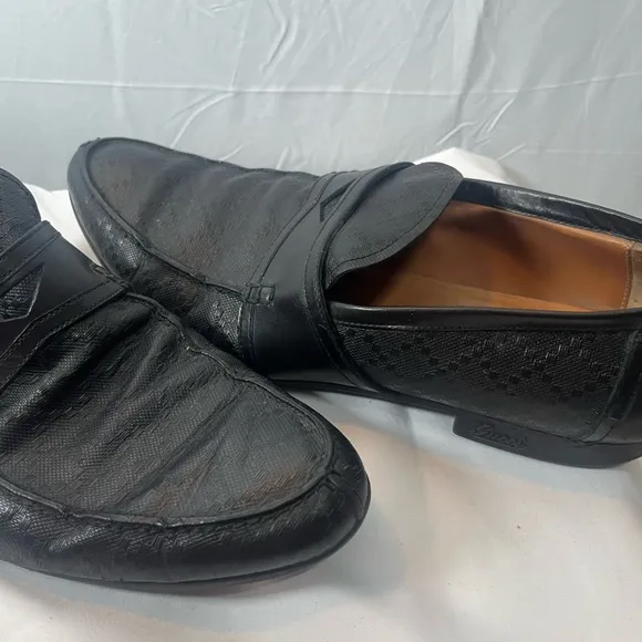 GUCCI Hilary Lux Black Diamond Penny Loafers Leather Men Size 10.5 Made In Italy