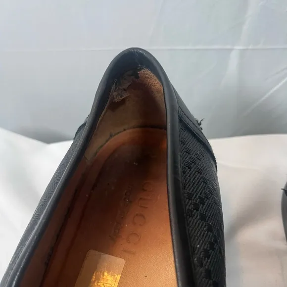 GUCCI Hilary Lux Black Diamond Penny Loafers Leather Men Size 10.5 Made In Italy