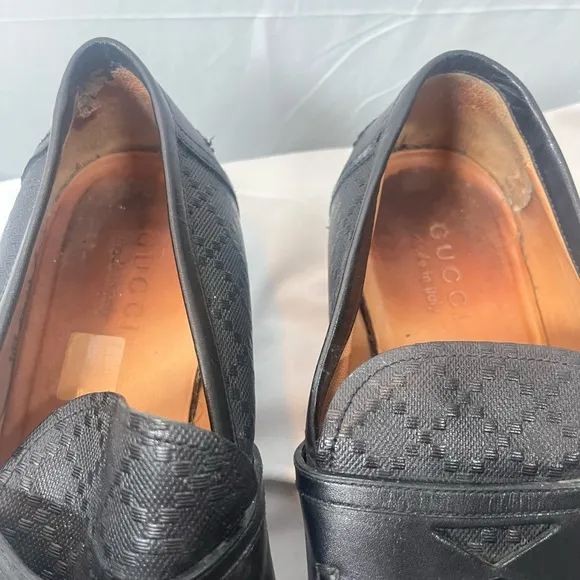 GUCCI Hilary Lux Black Diamond Penny Loafers Leather Men Size 10.5 Made In Italy