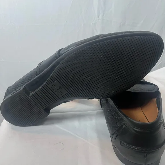 GUCCI Hilary Lux Black Diamond Penny Loafers Leather Men Size 10.5 Made In Italy